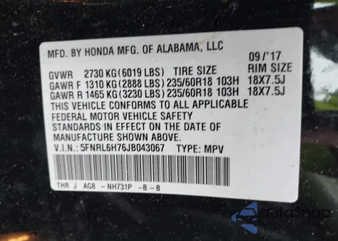 2018 Honda Odyssey Ex-L from USA, damaged, VIN 5FNRL6H76JB043067